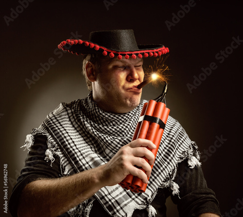 Cowboy mexican firing dynamite by cigar