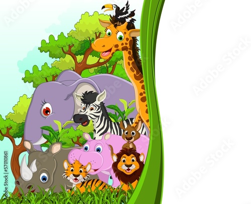 animals wildlife cartoon with forest background