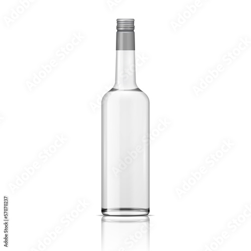 Glass vodka bottle with screw cap.
