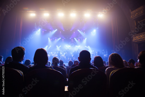 The audience at a concert on the background of the scene.