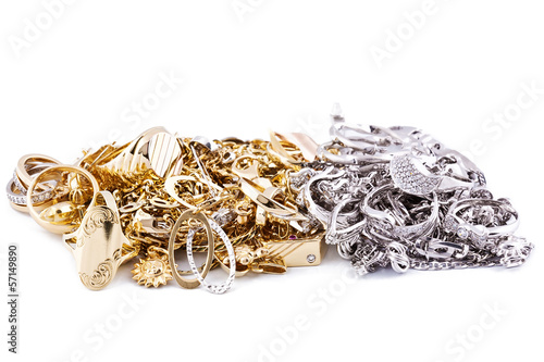 Gold jewelry on a white background