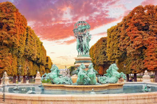 Luxembourg Garden in Paris,Fontaine de l’Observatoir.Paris.