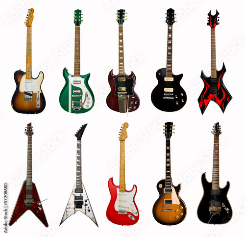 collection of electric guitars