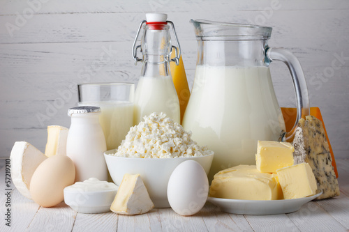 Dairy products, milk, cottage cheese, eggs, yogurt