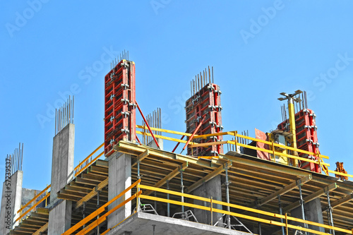 Concrete formwork and floor beams on construction site