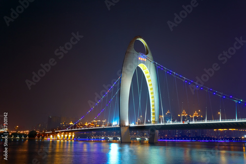 Night scene of Liede bridge with brilliant spot light in Guangzh