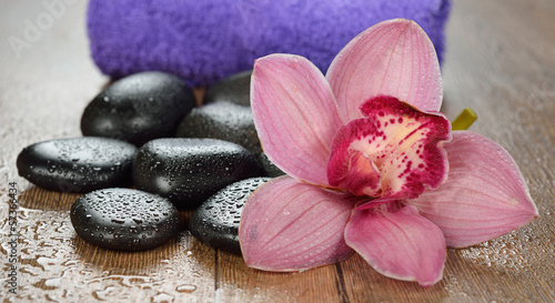 Massage stones and orchid