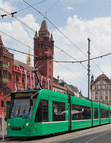 Green tram in Basel