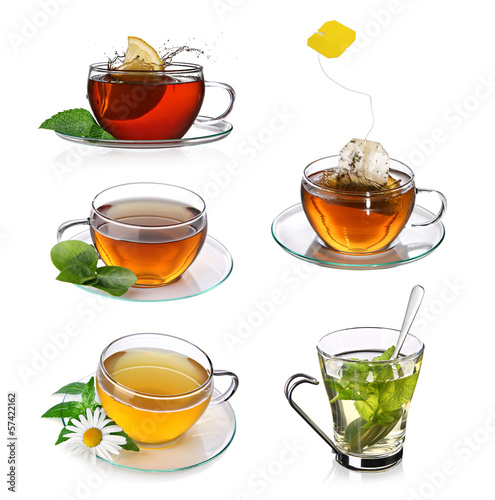 Tea collage with glass cups of tea