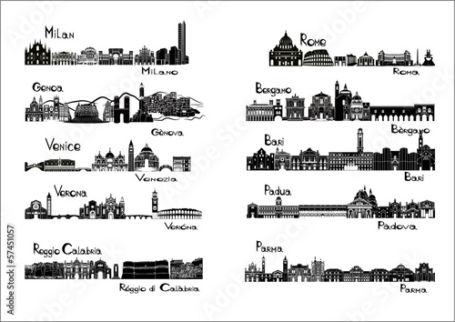 10 cities of Italy - silhouette signts