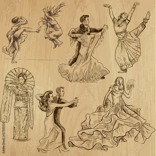 dancing people 1 - hand drawings into vector set