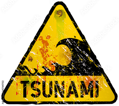 tsunami warning sign, heavy weathered, vector eps 10