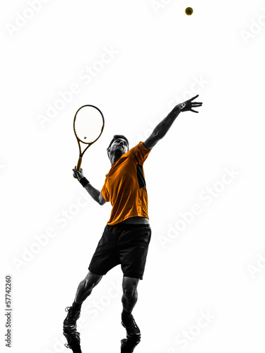 man tennis player at service serving silhouette