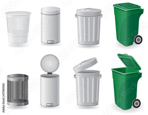 trash can and dustbin set icons vector illustration