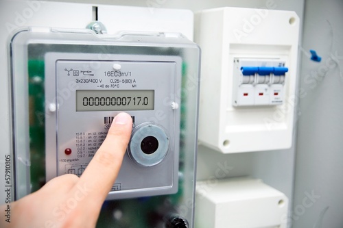 Modern electric meter close up view