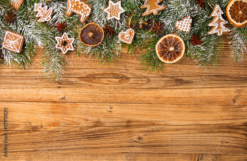 Gingerbread on fir tree braches