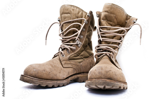 Army boots on white background