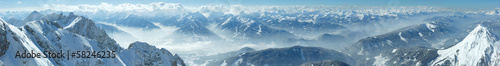 Winter Dachstein mountain massif panorama.