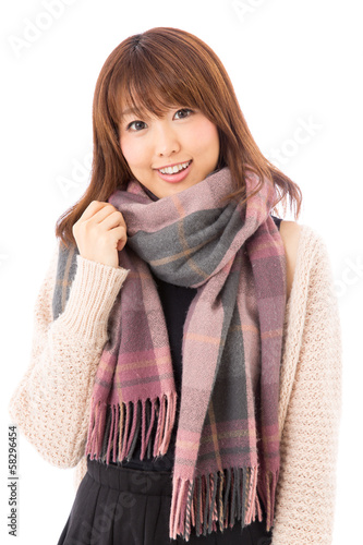 fashionable young asian woman on white background