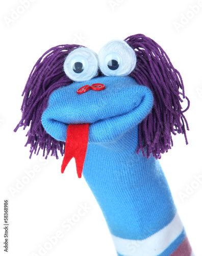 Cute sock puppet isolated on white