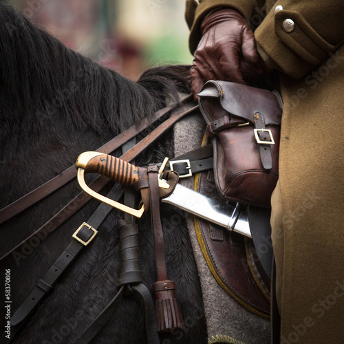 Close-up harness and saber at Polish cavalry.