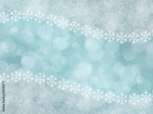 Abstract blue background with snowflakes and boke