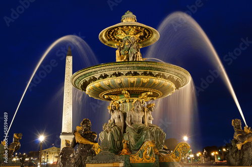 Place de la Concorde by night in Paris, France