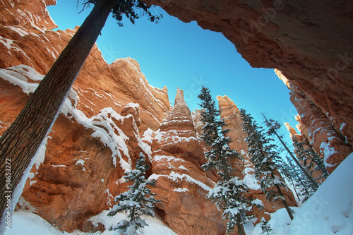 Bryce canyon panorama with snow in Winter