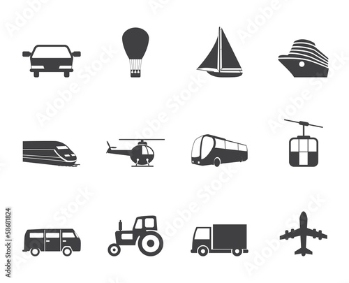 Silhouette Transportation and travel icons - vector icon set