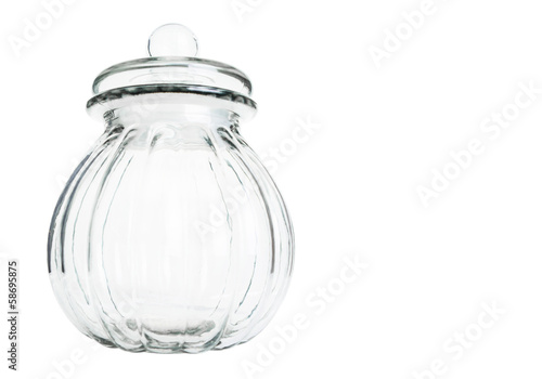 Empty cookie jar over white background
