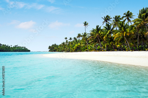 Landscape of One foot Island in Aitutaki Lagoon Cook Islands