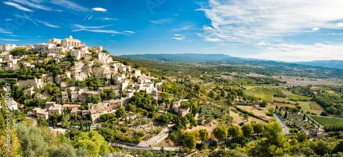 Panoramic view of Gordes and landscape in France