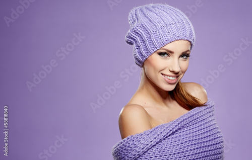 Beautiful winter woman in warm clothing