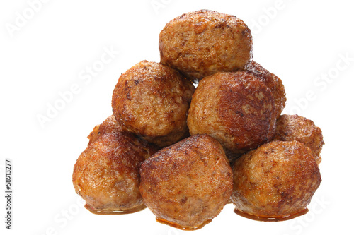 Fried pork meatballs on white background