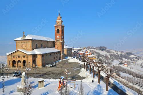 Small plaza and church in Diano D'Alba, Italy.