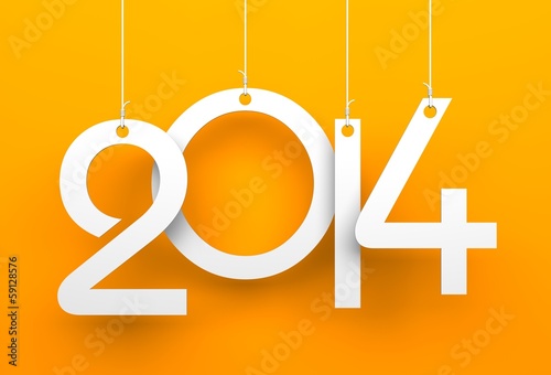 White tags with 2014 on orange background