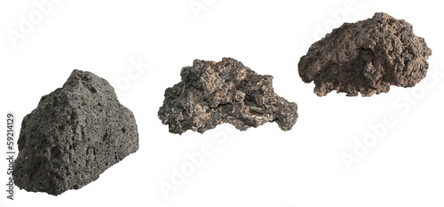 Three volcanic stones isolated on white background