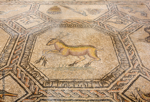 Ancient Floor Mosaic of a Deer in the Basilica of Aquileia, Italy