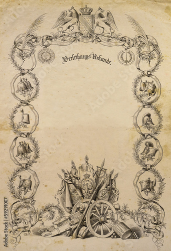 alte antike Urkunde, Verleihungsurkunde 1850