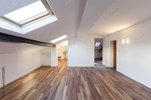 Interior, empty attic, mansard