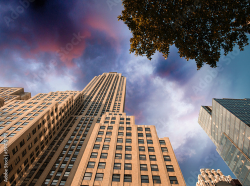 Manhattan buildings as seen from below, New York from street lev