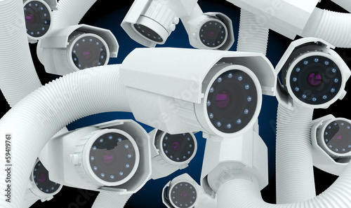 Digital illustration of security camera on dark background