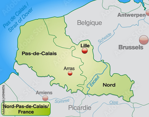 Nord-Pas-de-Calais mit Grenzen in Pastelgrün