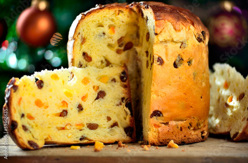 Panettone traditional italian Christmas cake. Typical Italian Christmas food
