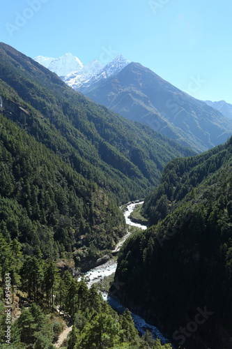 river everest summit from nepal in everest himalaya trek