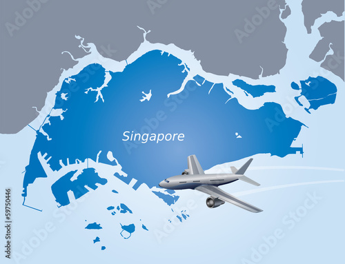airplane over map of Singapore