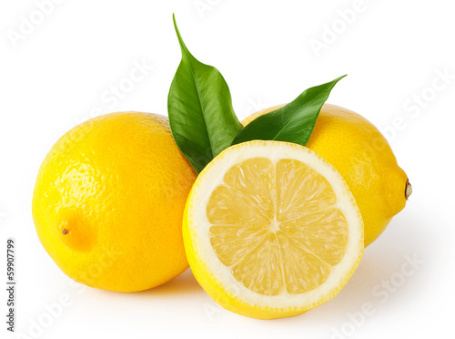 Three lemons with leaves
