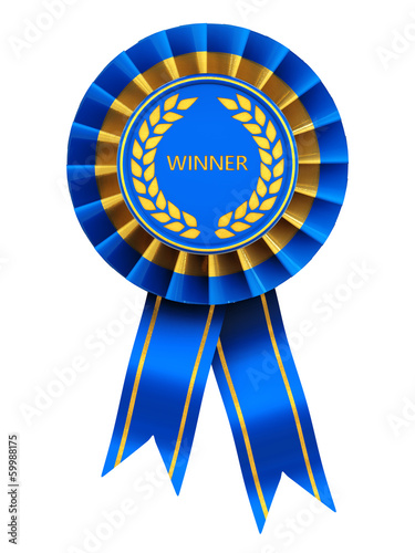 Winner , blue and gold rosette , isolated on white