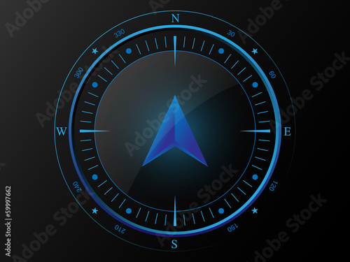 Abstract blue compass with 3 D arrow pointer