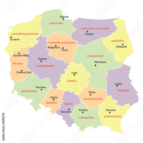 map of Poland with voivodeships